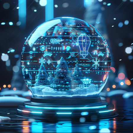 Snow globe with christmas icons and symbols. 3D Renderingの素材