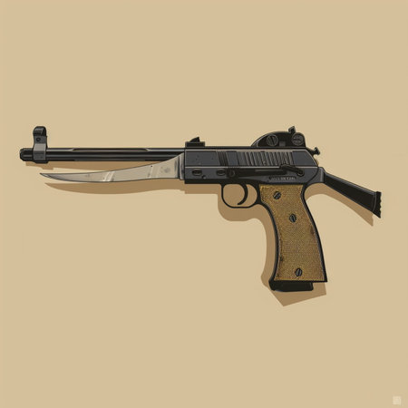 Vector illustration of a semi-automatic gun on a beige background