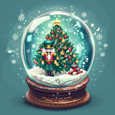 Snow globe with Christmas tree and Santa Claus inside, vector illustration.のイラスト素材
