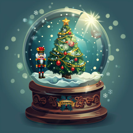 Snow globe with christmas tree and elf inside, vector illustration.のイラスト素材