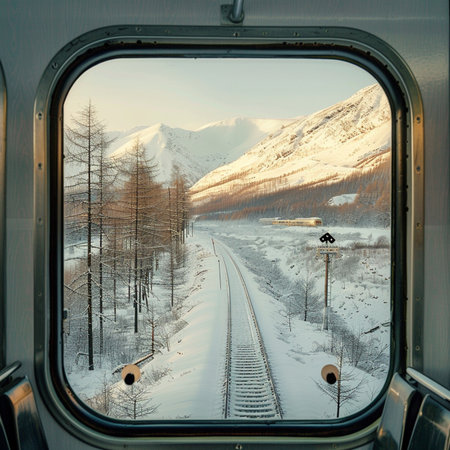 View from the window of a passenger train in the Altai mountainsの素材