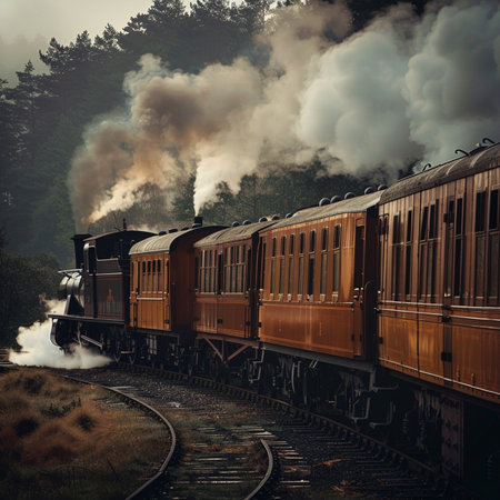 Steam locomotive with smoke coming out of the mouth. 3d renderingの素材