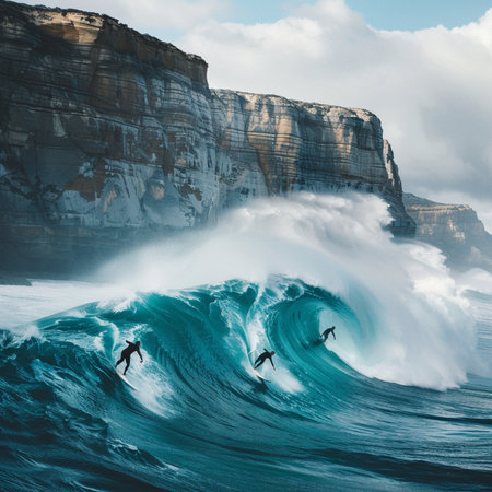 Surfer on Blue Ocean Wave. California, USA. 3d Renderingの素材