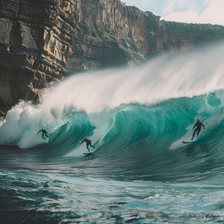 Surfer on Blue Ocean Wave, Gran Canaria Island, Spainの素材