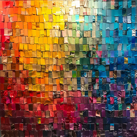 Colorful abstract background of mosaic tiles in the shape of a rainbowの素材