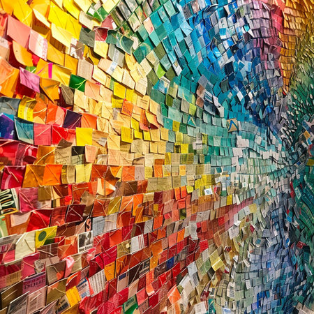 Colorful paper kites on a wall in the city of Kuala Lumpur, Malaysiaの素材