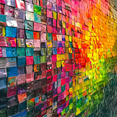 Colorful wall of vinyl records in Prague, Czech Republic. Verticalの素材