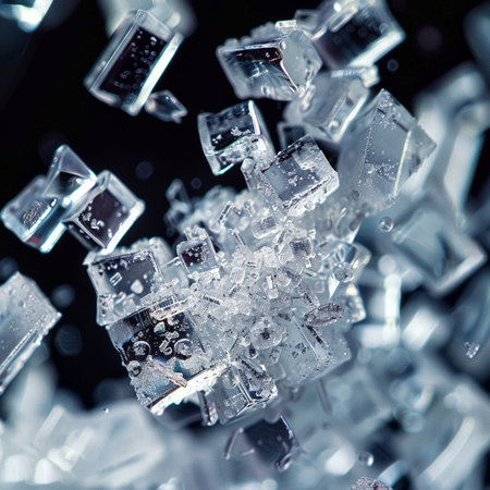 Ice cubes on black background. Close up. Shallow depth of fieldの素材