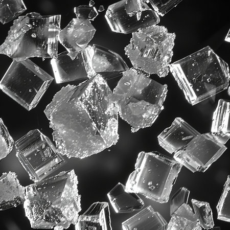 ice cubes on a black background macro close up. monochromeの素材