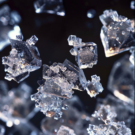 crystal clear crystals on a black background, closeup of photoの素材