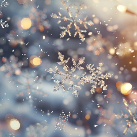 Snowflakes on a blurred background. Christmas and New Year background.の素材