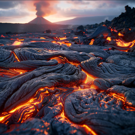 Volcanic eruption in Hawaii Volcanoes National Park, USAの素材