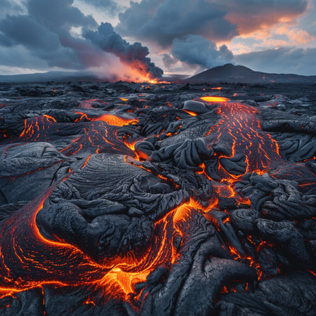Volcanic eruption in Hawaii Volcanoes National Park, Big Island, USAの素材