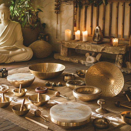 Buddha, incense, singing bowls and Tibetan singing bowlsの素材