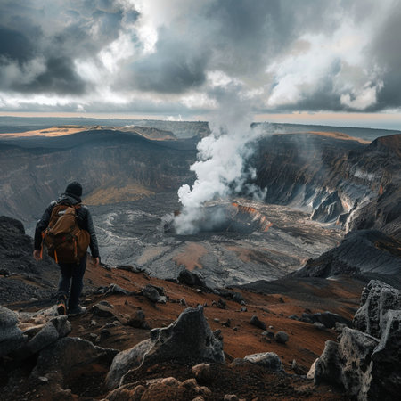 Hike to the crater of Mount Bromo in East Java, Indonesiaの素材