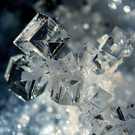 Close up of a snowflake made of ice cubes. Shallow depth of fieldの素材