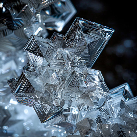 close up of a crystal chandelier in the form of a snowflakeの素材