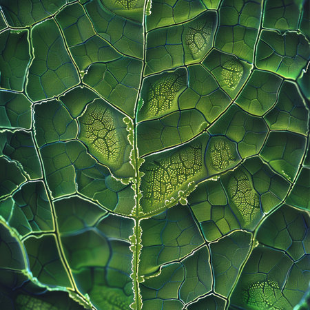 Close up of green leaf with veins. Abstract background and texture.の素材