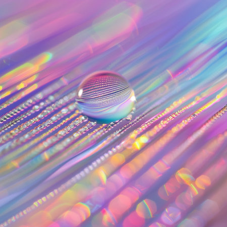 water drop on colorful fiber optic background - macro photo with shallow depth of fieldの素材