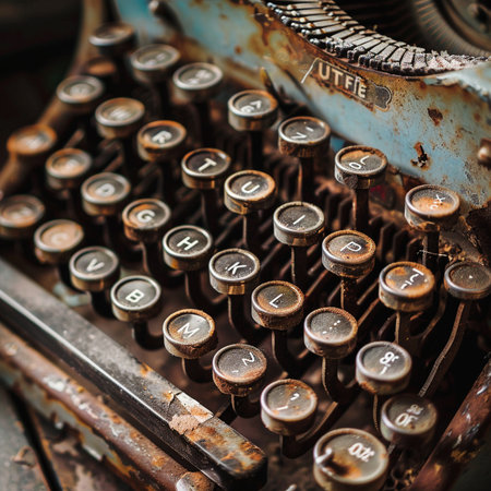 Vintage typewriter with keys, close-up. Retro stylesの素材