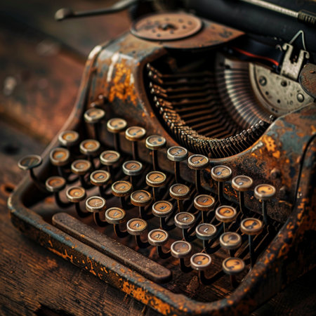 Vintage typewriter on a wooden background. Shallow depth of field.の素材