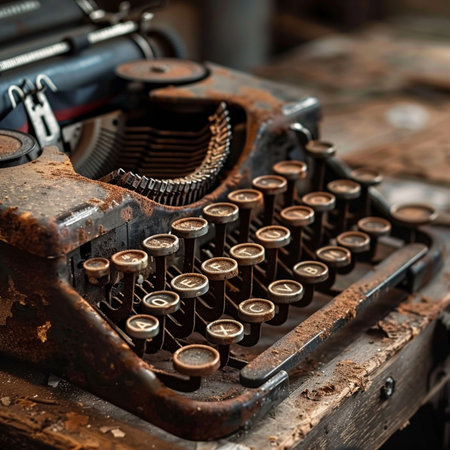 Vintage typewriter. Close up of old typewriter. Vintage typewriter.の素材