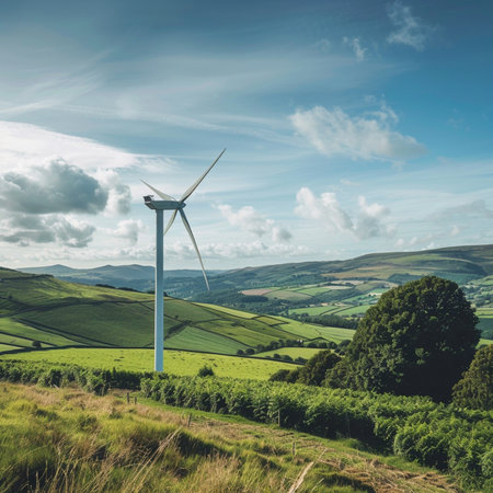 Wind turbine on a hillside in the countryside of the Yorkshire Dalesの素材