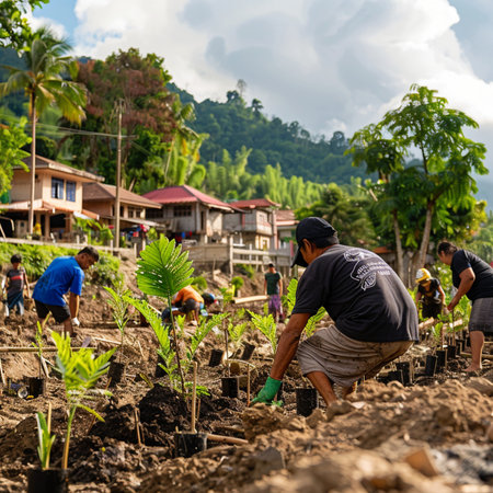 Thai people are planting seedlings in the garden at home.の素材