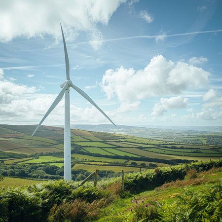 Wind turbines on the countryside in the Yorkshire Dales National Park.の素材