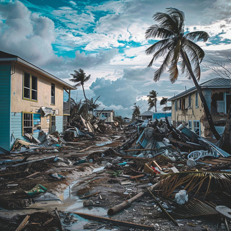 Demolished house in the Philippines. Landscape with a lot of debris.の素材