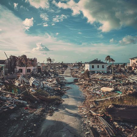 Dilapidated houses in the middle of the sea. Toned.の素材