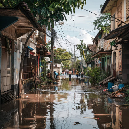 Heavy flooding from monsoon rain in Chiang Mai, Thailand.の素材
