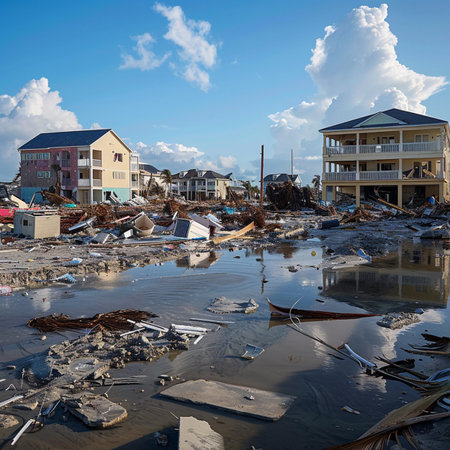 Deterioration of the old fishing village after the flood.の素材