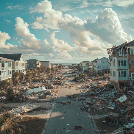 Aerial view of the ruins of an old residential building in Key West, Florida.の素材