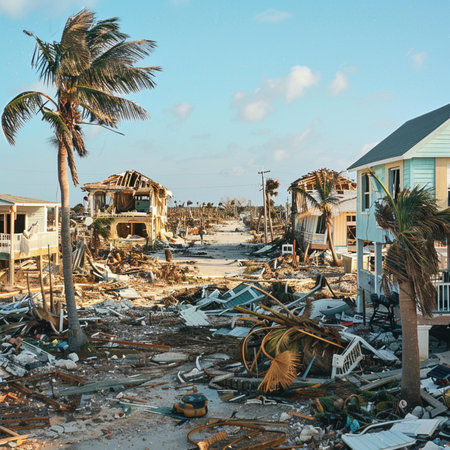 Ruins of a house in the middle of a tropical beach.の素材