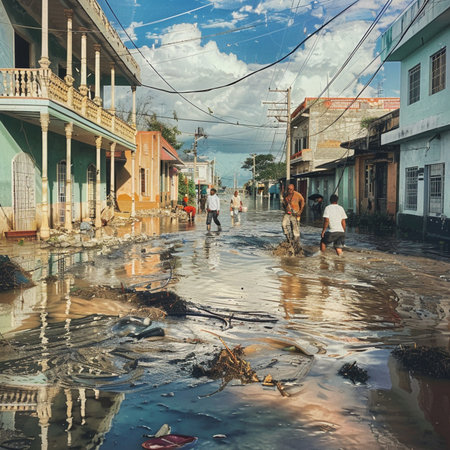 Heavy flooding from monsoon rain in Bangkok, Thailand.の素材