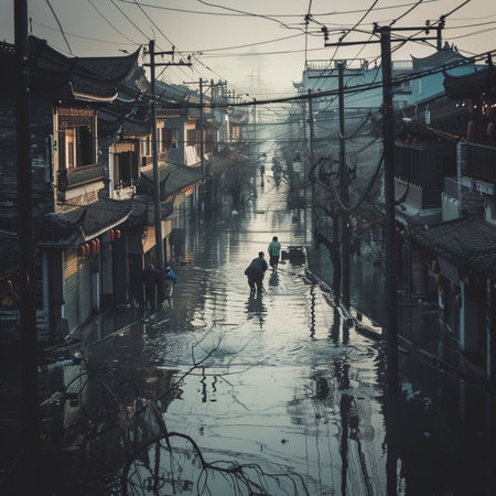 Heavy flooding from monsoon rain in Hangzhou.の素材