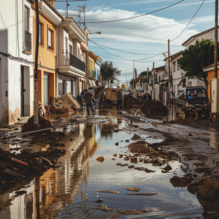 Heavy rain in the streets of Cartagena, Colombiaの素材