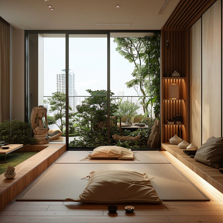 Interior design of modern japanese style room. 3D renderingの素材