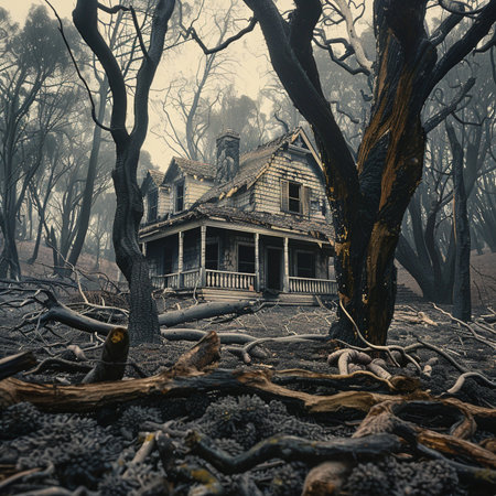 Abandoned old wooden house in a foggy forest. Halloween background.の素材