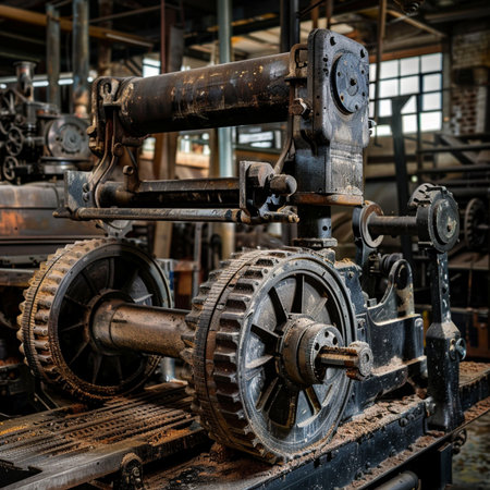 Abandoned machinery and equipment in a factory. Industrial background.の素材