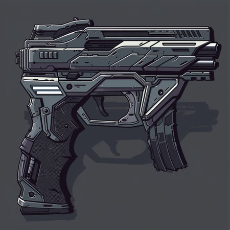 Illustration of a hand-drawn gun on a dark background.のイラスト素材