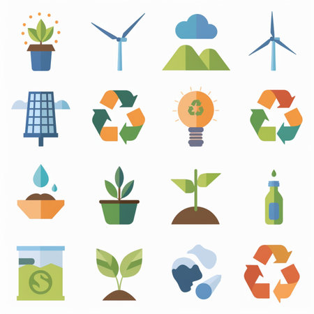 Ecology and environment icons set. Flat design. Vector illustration.のイラスト素材