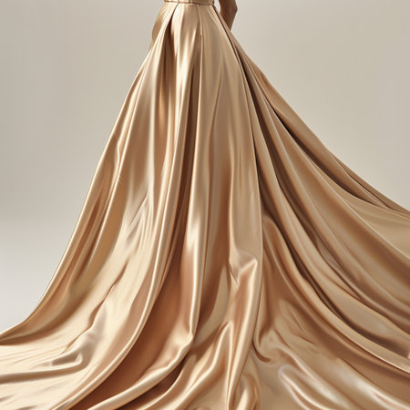 Wedding dress with golden satin fabric. 3d renderingの素材