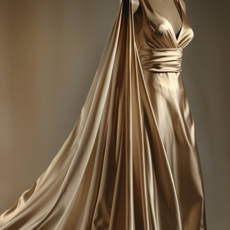 wedding dress on a mannequin on a gray backgroundの素材