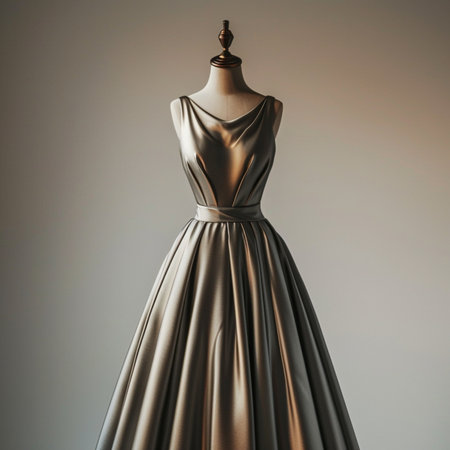 Fashionable wedding dress on a mannequin in studio.の素材