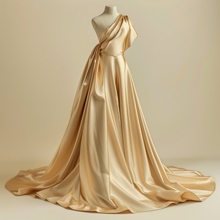 Gold silk wedding dress on a mannequin. 3d renderingの素材