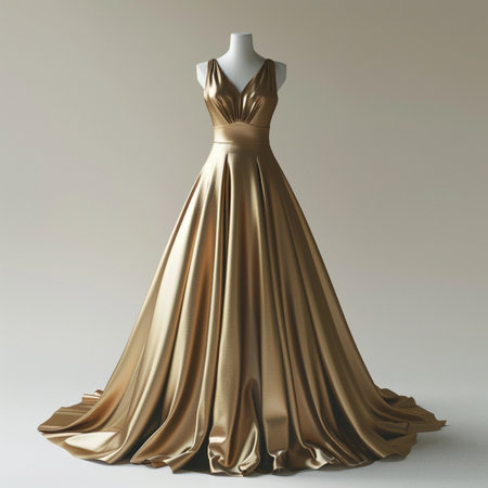 Gold wedding dress on a mannequin. 3d rendering.の素材