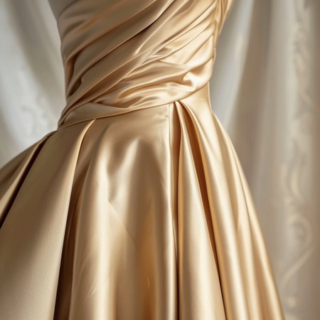 Wedding dress. Wedding dress with gold satin fabric.の素材