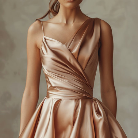 Beautiful woman in a pink silk dress. Close-up.の素材